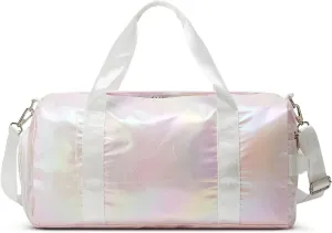 Sports Gym Dance Bag for Women Girls, Shimmery Waterproof Duffle Travel Bag With Shoes Compartment and Wet Dry Pocket (Pink)