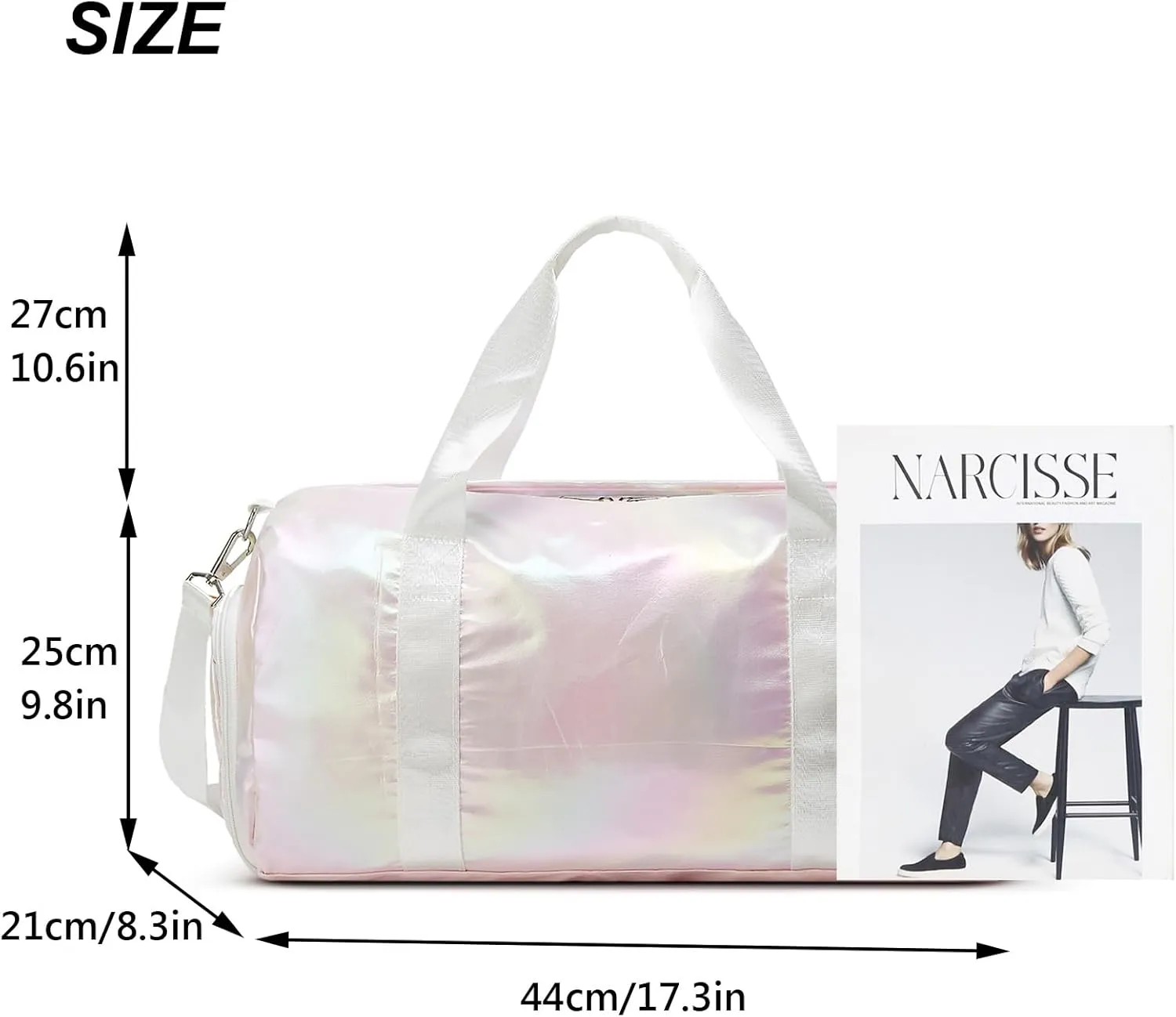Sports Gym Dance Bag for Women Girls, Shimmery Waterproof Duffle Travel Bag With Shoes Compartment and Wet Dry Pocket (Pink)