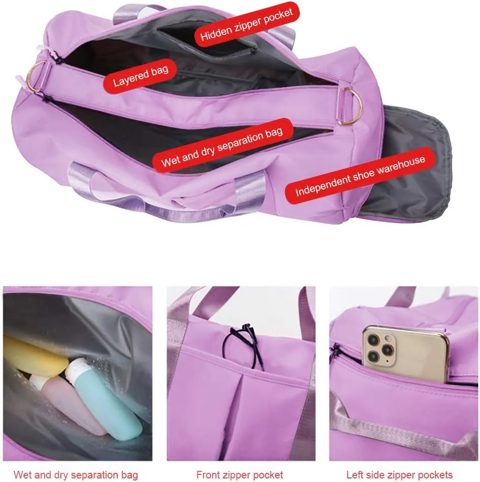 Sports Multi-Functional Gym Bag With Shoe Bag Wet Bag, Waterproof Travel Duffle For Women - Cute Gym Bag Taro, 29L