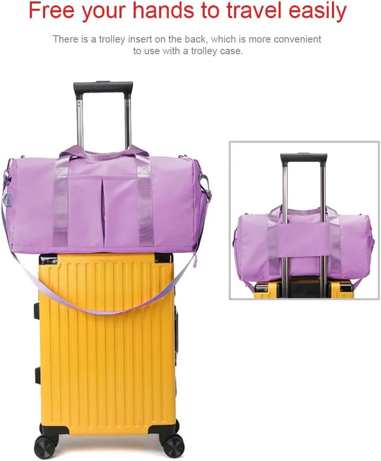 Sports Multi-Functional Gym Bag With Shoe Bag Wet Bag, Waterproof Travel Duffle For Women - Cute Gym Bag Taro, 29L