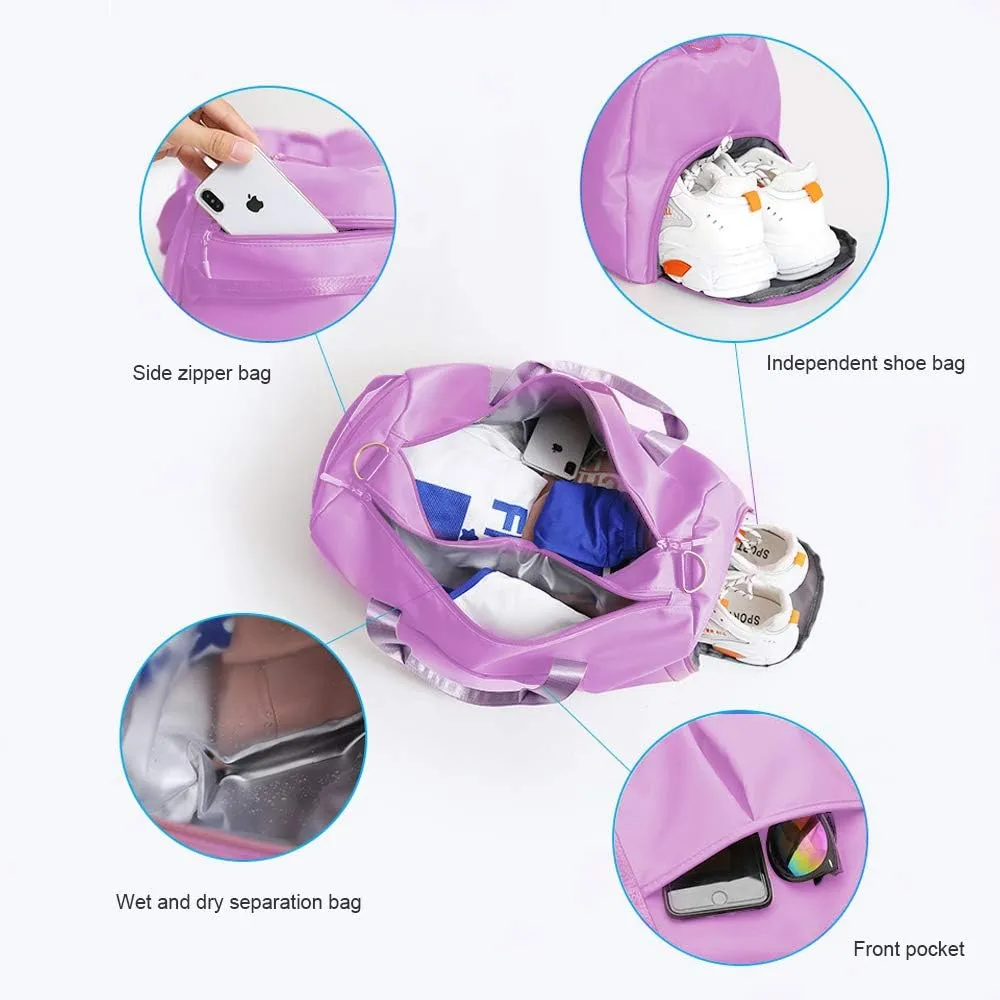 Sports Multi-Functional Gym Bag With Shoe Bag Wet Bag, Waterproof Travel Duffle For Women - Cute Gym Bag Taro, 29L