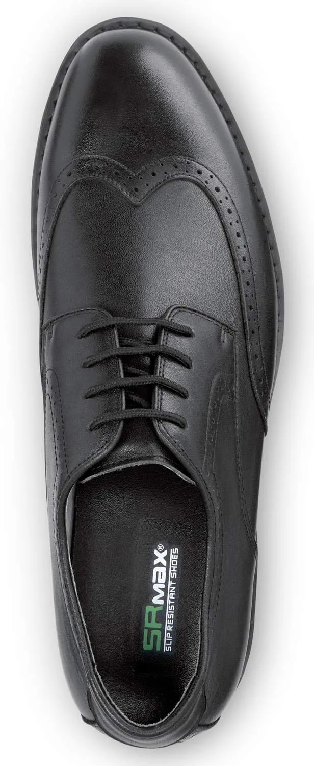 SR Max Durham, Men's, Black, Wingtip Dress Style Soft Toe Slip Resistant Work Shoe
