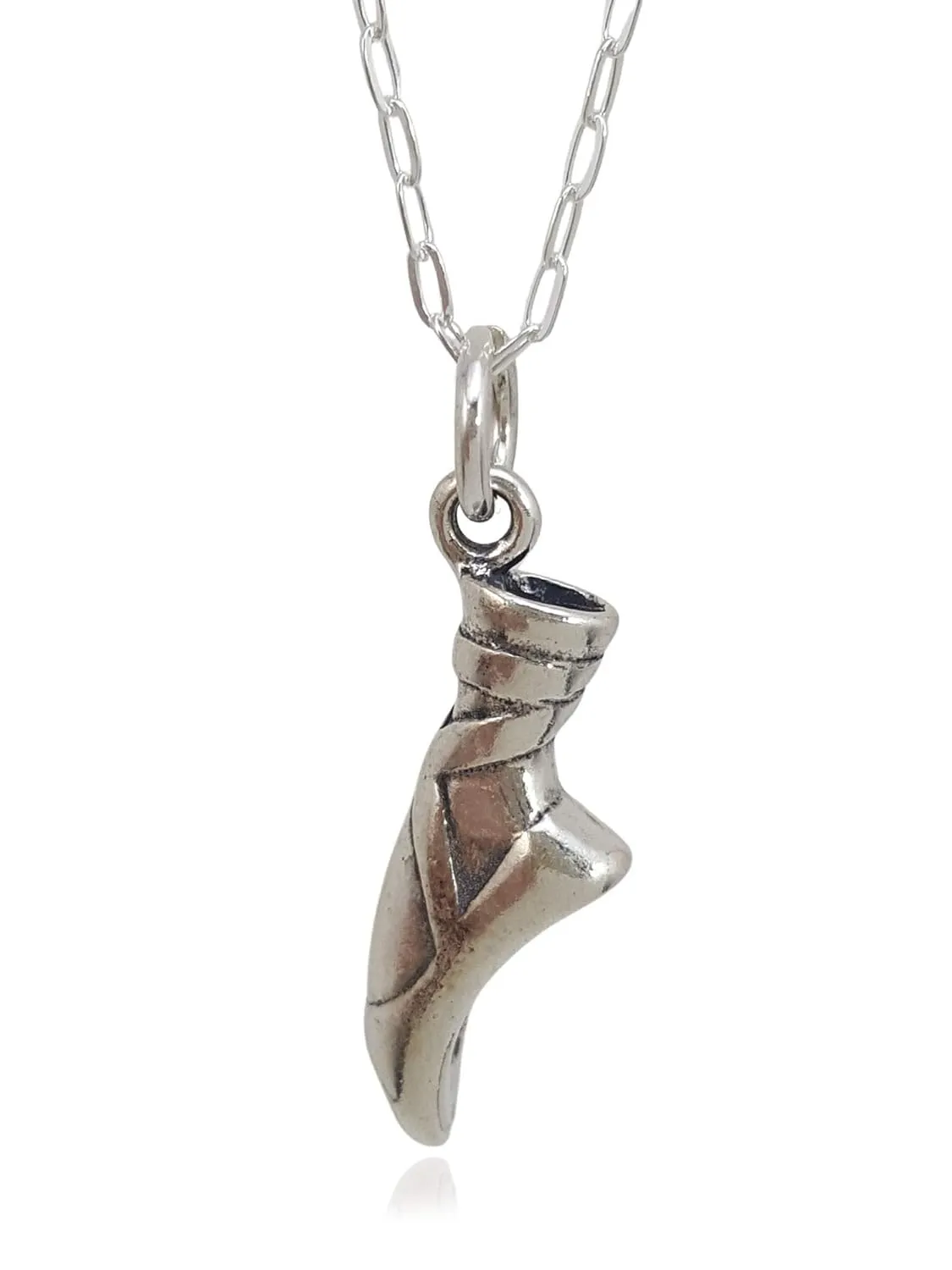 Sterling Silver Pointe Shoe Ballerina Dance Slipper 3D Charm Necklace, 18"