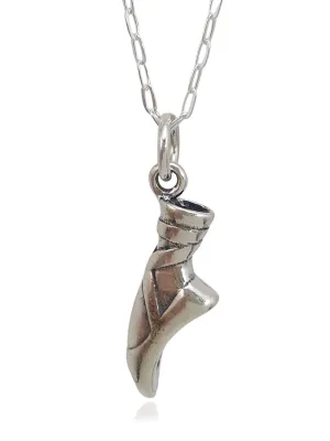 Sterling Silver Pointe Shoe Ballerina Dance Slipper 3D Charm Necklace, 18"