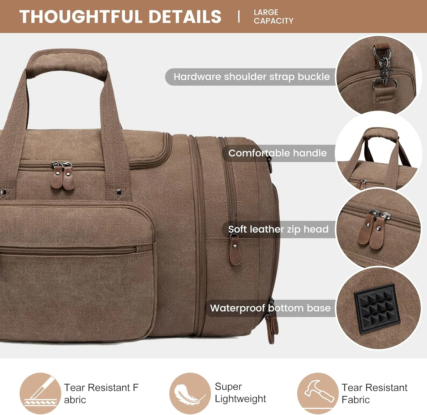 Sucipi Canvas Travel Duffel Bag - 43L Overnight Carry On with Shoe Compartment & Toiletry Bag for Airplanes