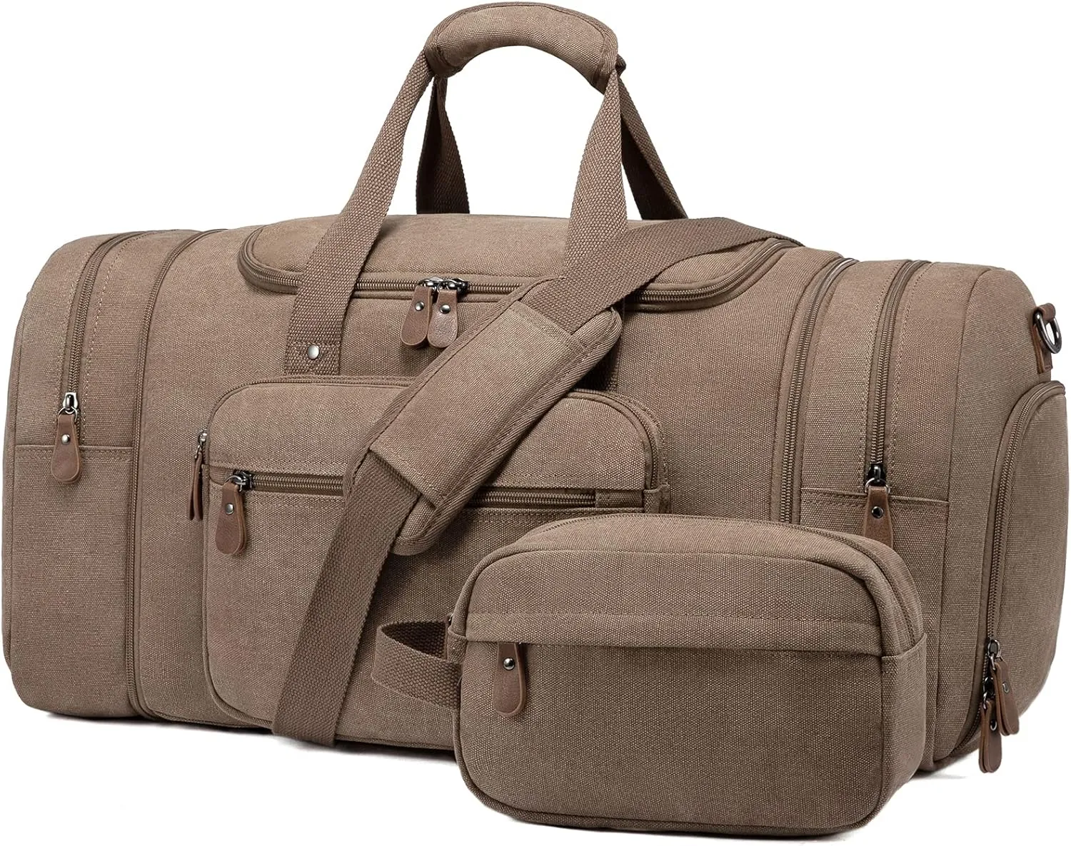 Sucipi Canvas Travel Duffel Bag - 43L Overnight Carry On with Shoe Compartment & Toiletry Bag for Airplanes