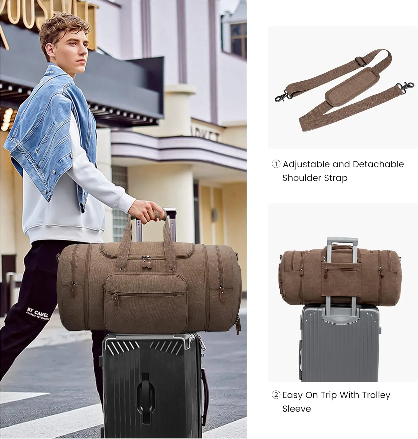 Sucipi Canvas Travel Duffel Bag - 43L Overnight Carry On with Shoe Compartment & Toiletry Bag for Airplanes