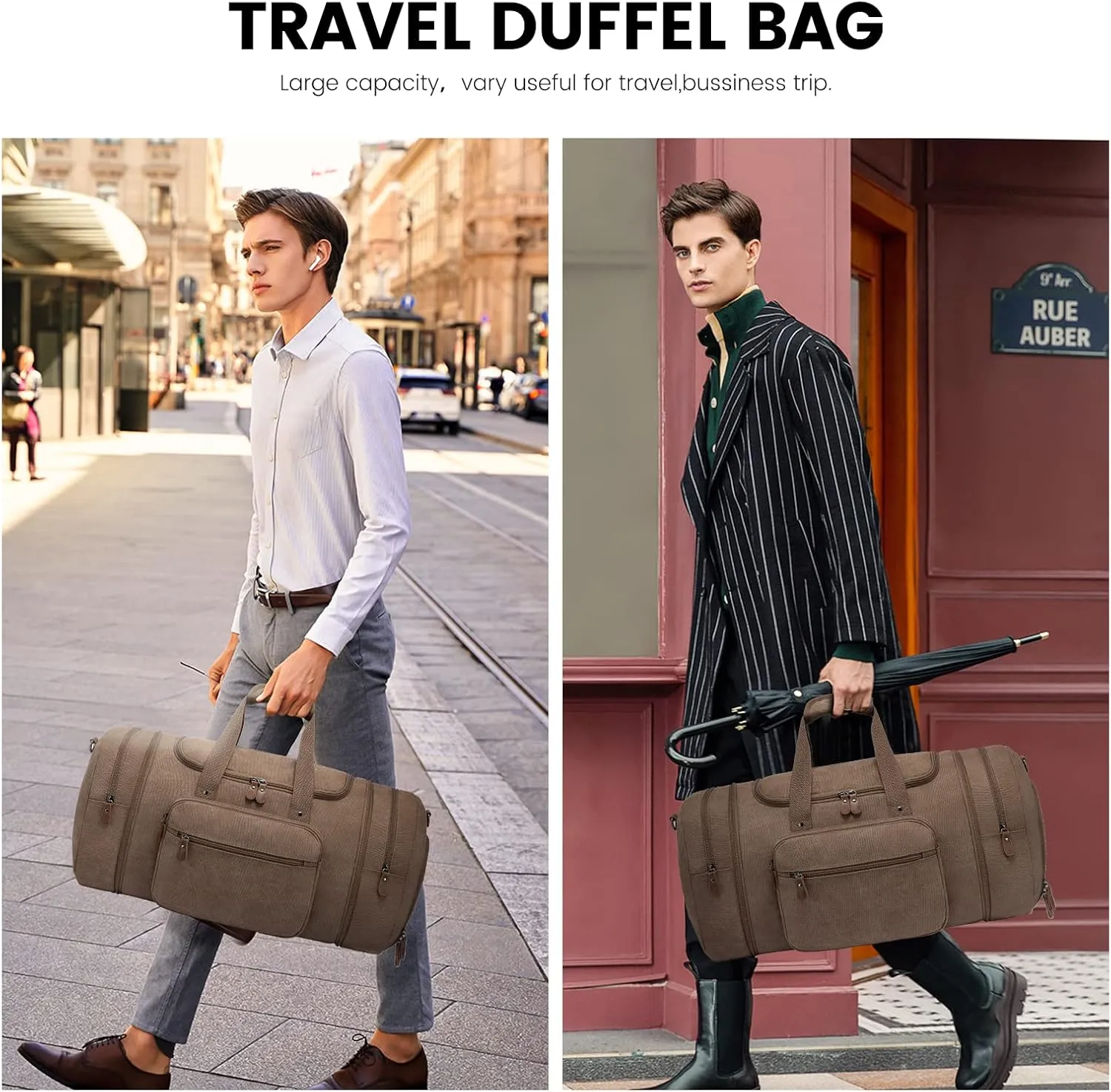 Sucipi Canvas Travel Duffel Bag - 43L Overnight Carry On with Shoe Compartment & Toiletry Bag for Airplanes