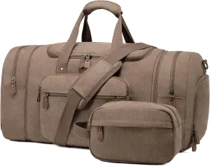 Sucipi Canvas Travel Duffel Bag - 43L Overnight Carry On with Shoe Compartment & Toiletry Bag for Airplanes
