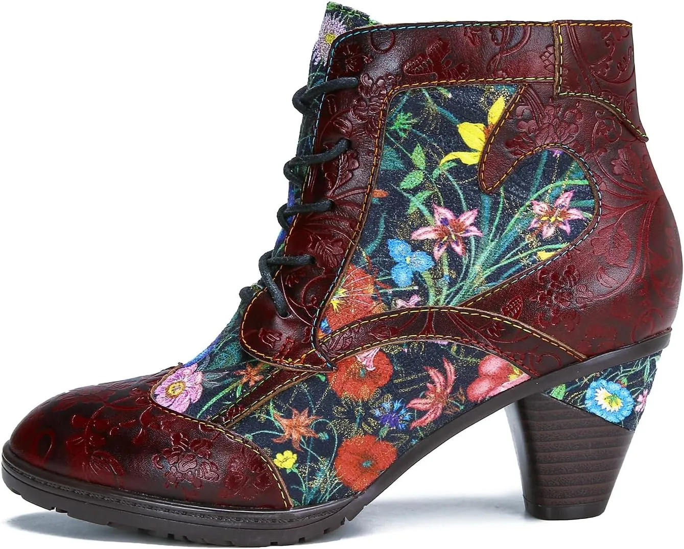 Superladystar's Retro Handmade Leather Women's Ankle Boots, Medium Heel, Colorful Painting, Metallic Style - Fashion, Comfortable, Durable, Unique Minority Style