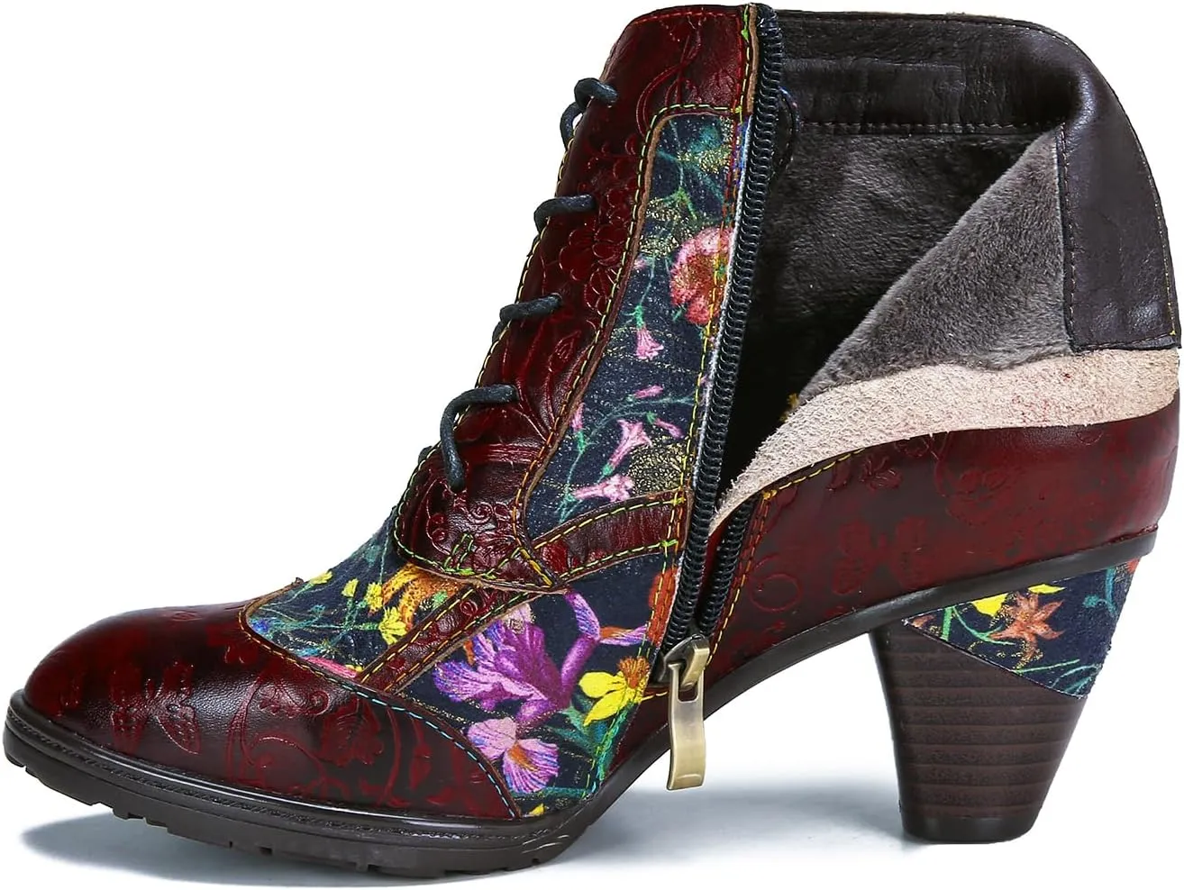 Superladystar's Retro Handmade Leather Women's Ankle Boots, Medium Heel, Colorful Painting, Metallic Style - Fashion, Comfortable, Durable, Unique Minority Style