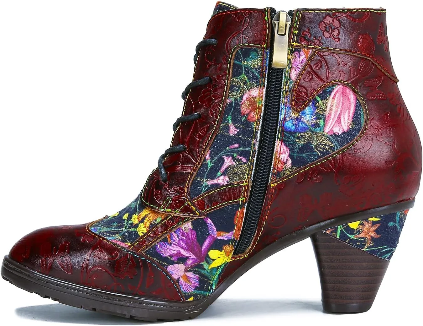 Superladystar's Retro Handmade Leather Women's Ankle Boots, Medium Heel, Colorful Painting, Metallic Style - Fashion, Comfortable, Durable, Unique Minority Style