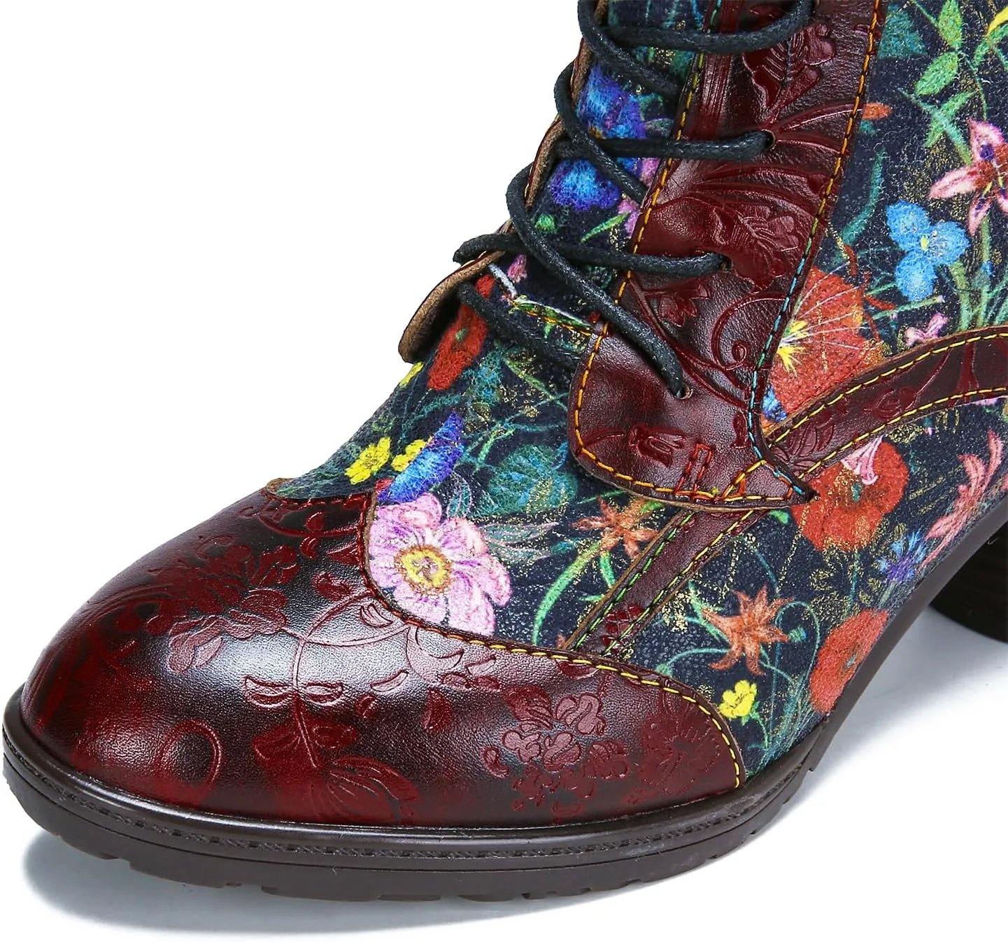 Superladystar's Retro Handmade Leather Women's Ankle Boots, Medium Heel, Colorful Painting, Metallic Style - Fashion, Comfortable, Durable, Unique Minority Style