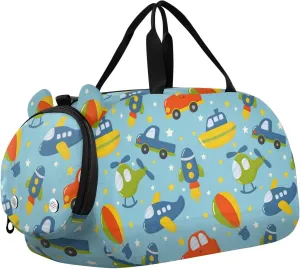 susiyo Small Duffle Bag Cartoon Transport Toys Cars Boat Kids Duffle Bag for Boys Girls Dance Bag Gym Bag
