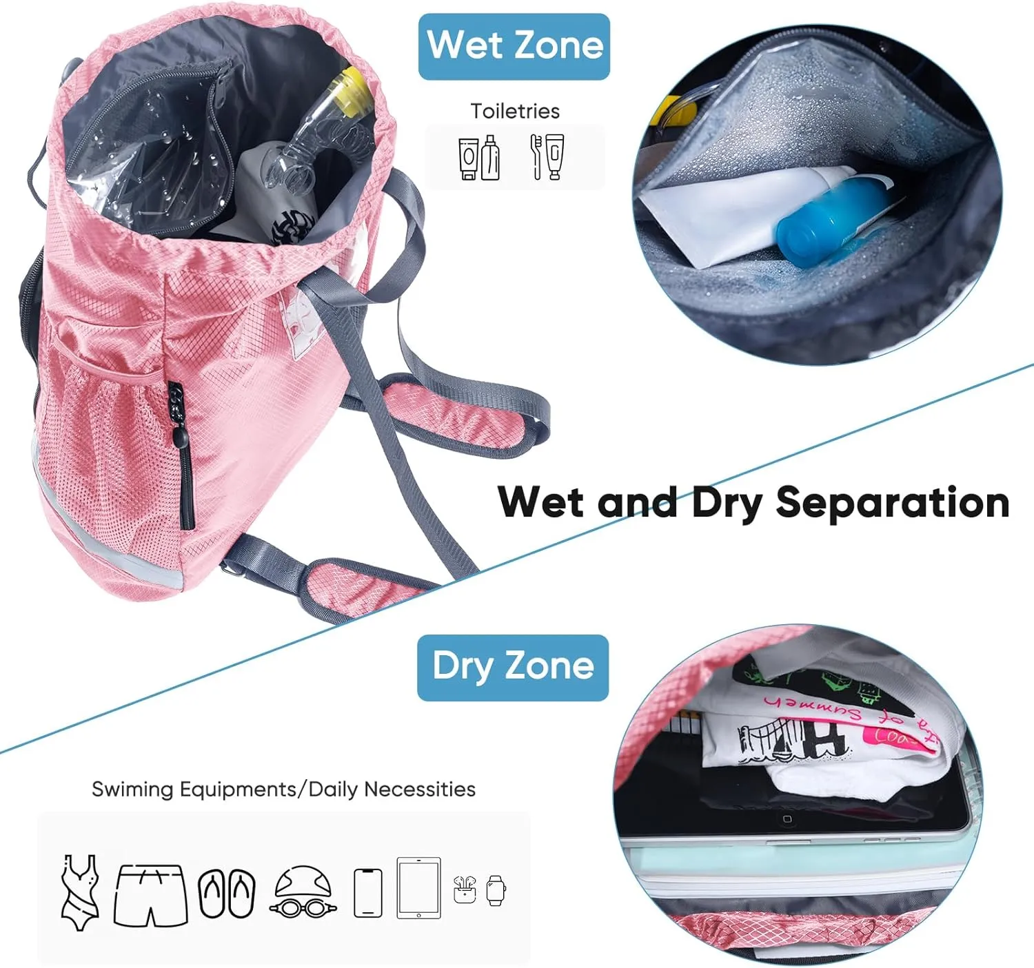 Swim Essentials Beach Backpack - Gym Bag with Shoe Compartment and Waterproof Pocket for Swim Accessories - Kids/Mens Beach Workout Bag