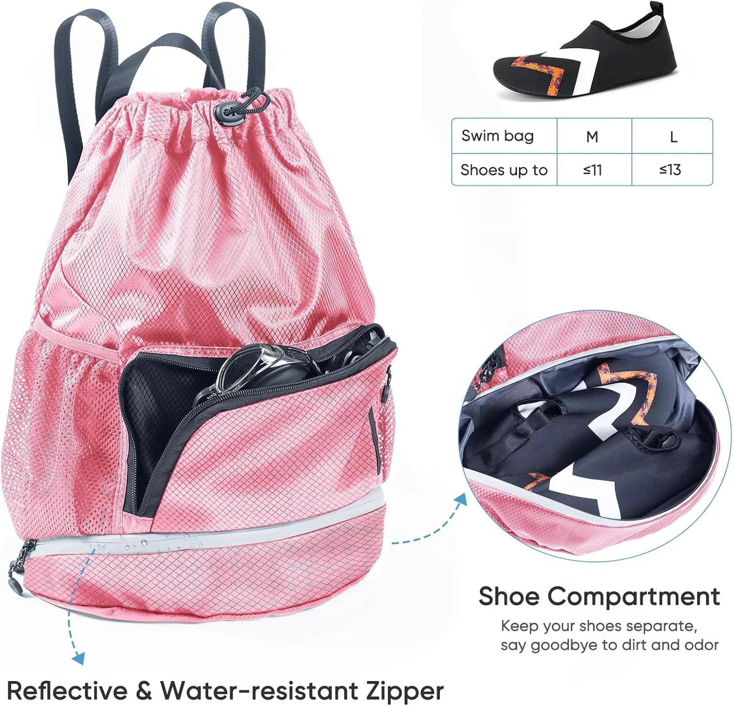 Swim Essentials Beach Backpack - Gym Bag with Shoe Compartment and Waterproof Pocket for Swim Accessories - Kids/Mens Beach Workout Bag