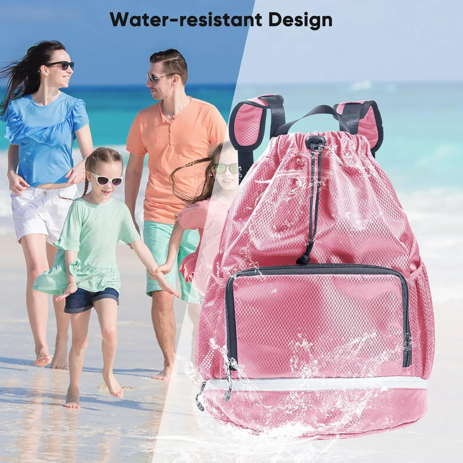 Swim Essentials Beach Backpack - Gym Bag with Shoe Compartment and Waterproof Pocket for Swim Accessories - Kids/Mens Beach Workout Bag