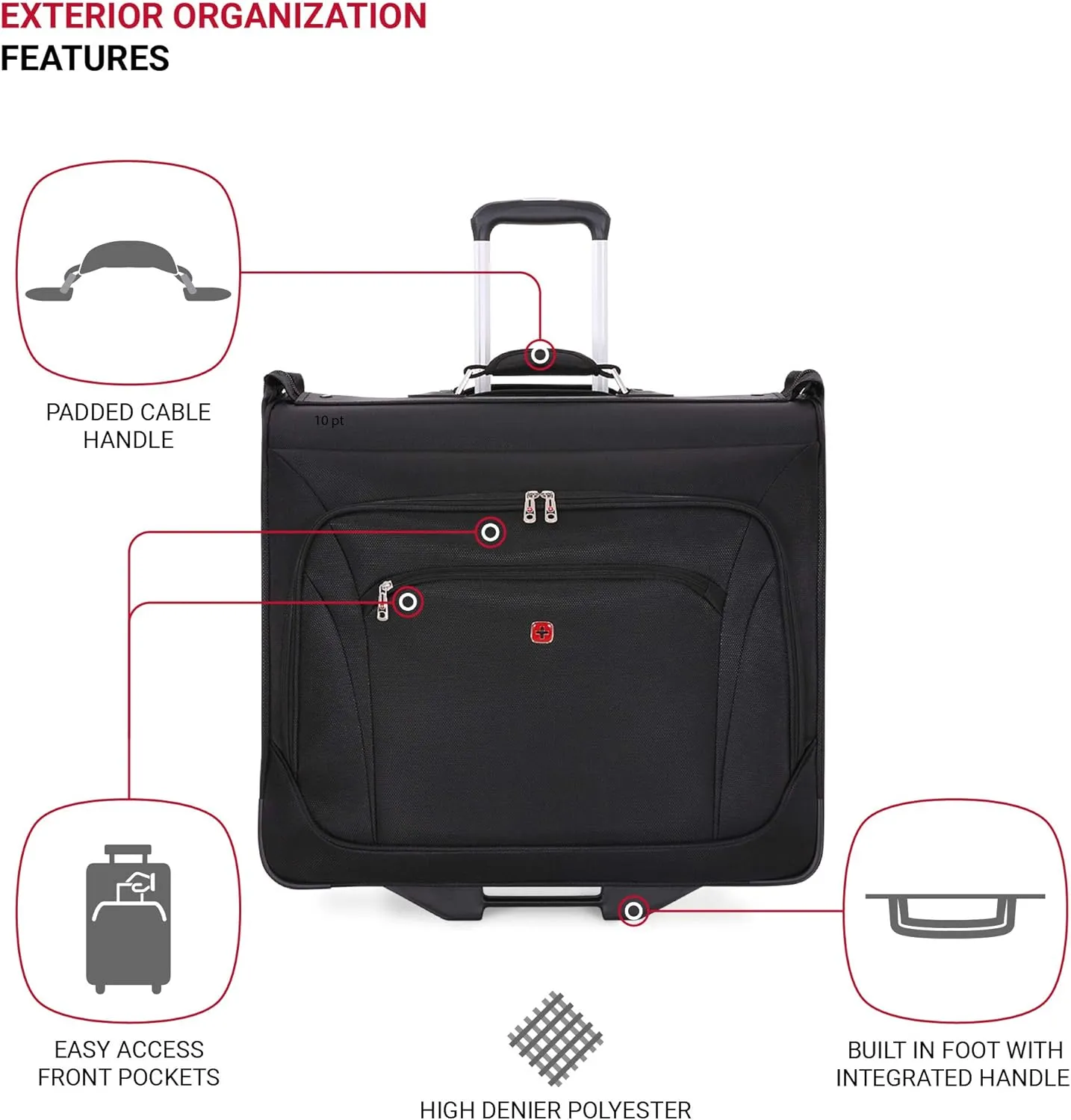 SwissGear 7895 Premium Rolling Garment Bag, Black, 24-Inch