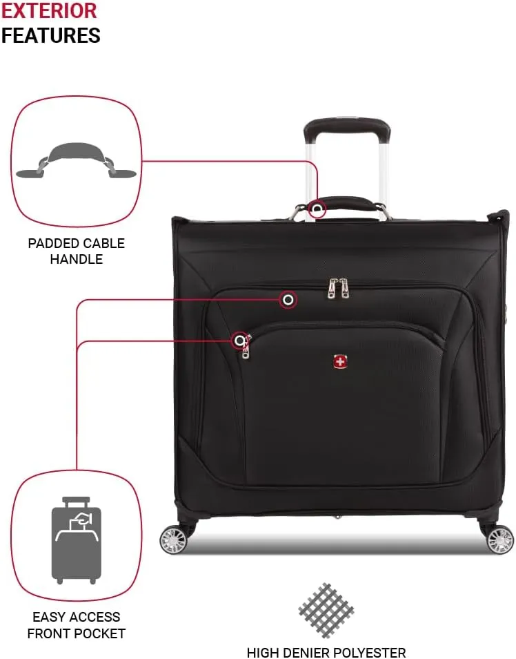 SwissGear 7895 Premium Rolling Garment Bag, Black, 24" Spinner Edition