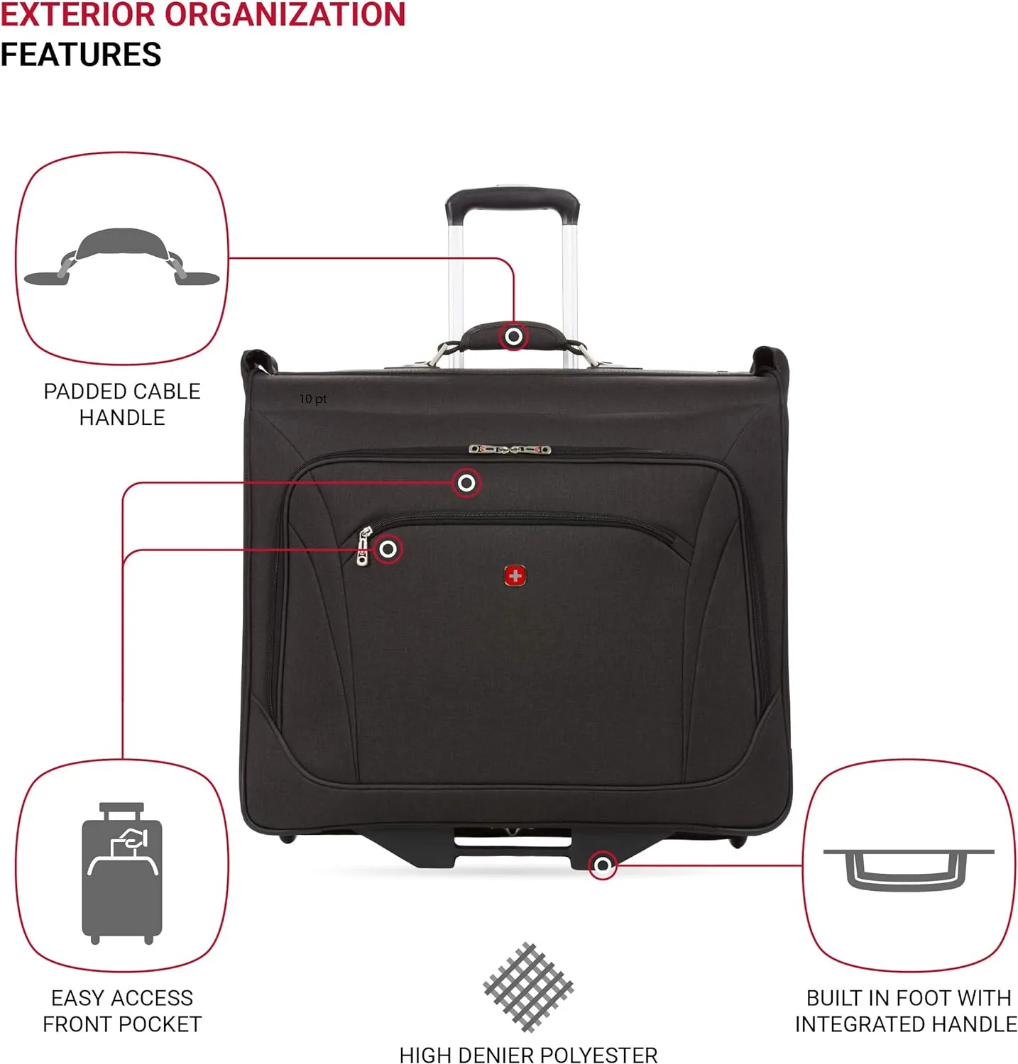 SwissGear 7895 Premium Rolling Garment Bag, Bonus Hanging Feature, Men's and Women's, Carry-on Luggage - Grey Heather