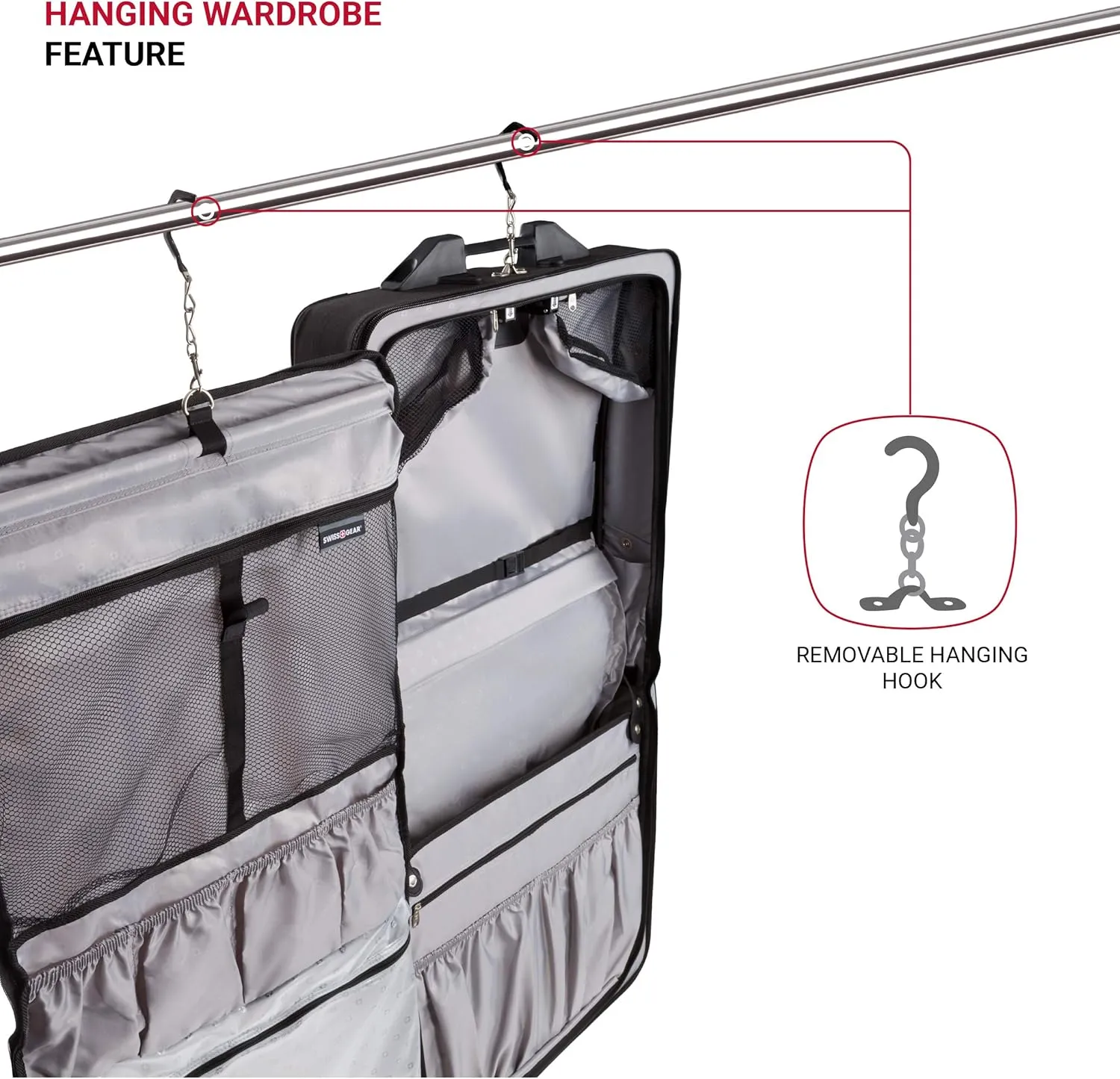 SwissGear 7895 Premium Rolling Garment Bag, Bonus Hanging Feature, Men's and Women's, Carry-on Luggage - Grey Heather