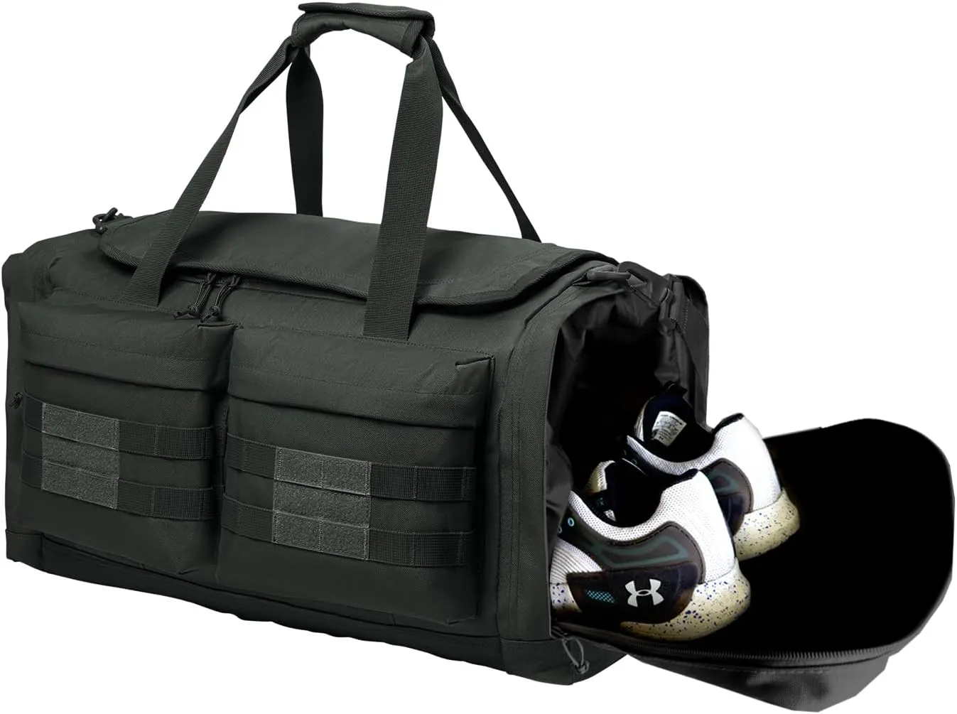 Tactical Gear bag Heavy Duty Duffel Gym bag/Tactical Backpack Custom Embroidered with your own text (Charcoal - Duffel Bag)