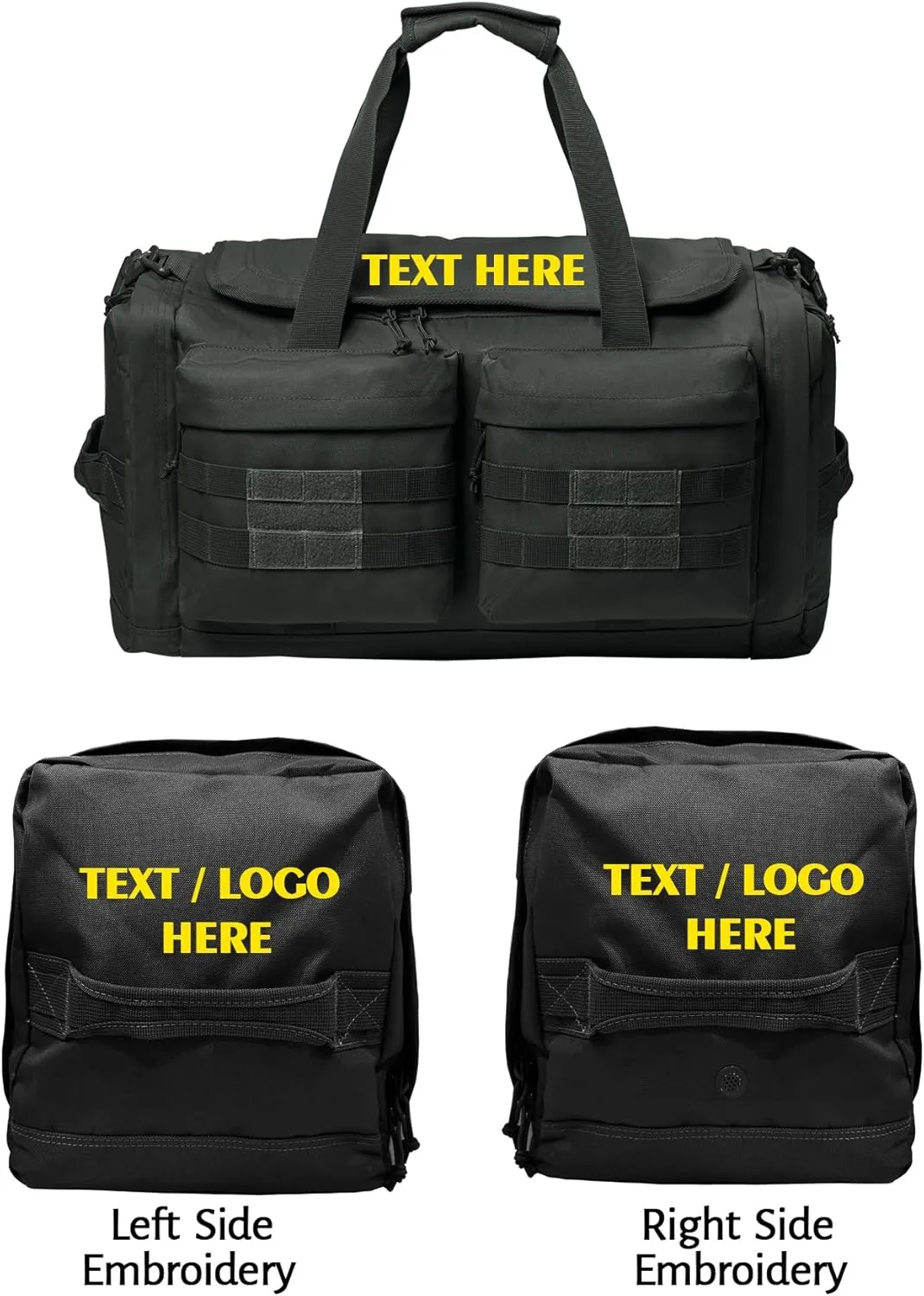 Tactical Gear bag Heavy Duty Duffel Gym bag/Tactical Backpack Custom Embroidered with your own text (Charcoal - Duffel Bag)