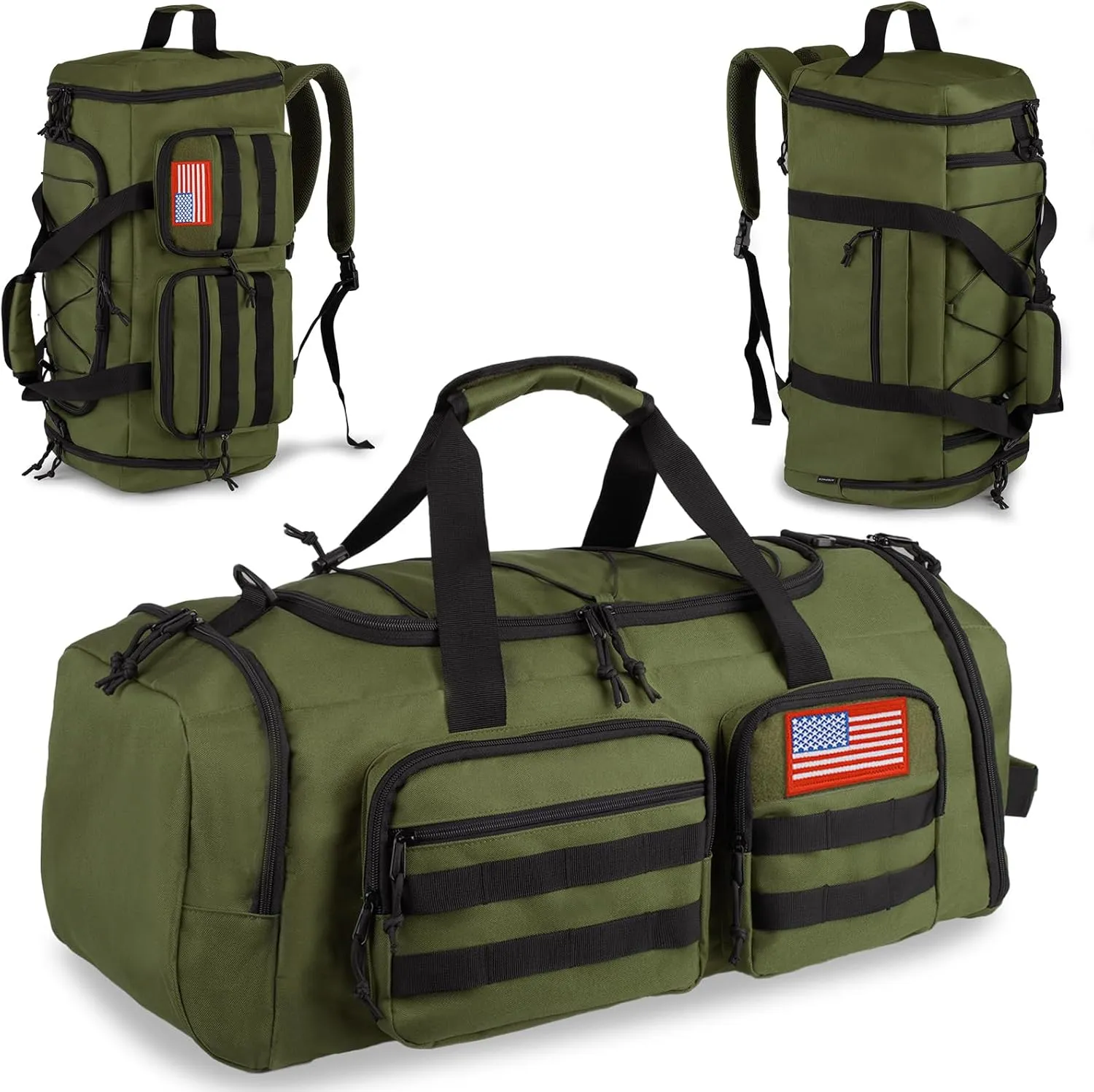 Tactical Gym Bag for Men，50L Large 3 in 1 Sports Duffle Bag with Shoes Compartment for Travel,Water Resistant Travel Backpack Weekender Overnight Bag with Wet Pocket for Women