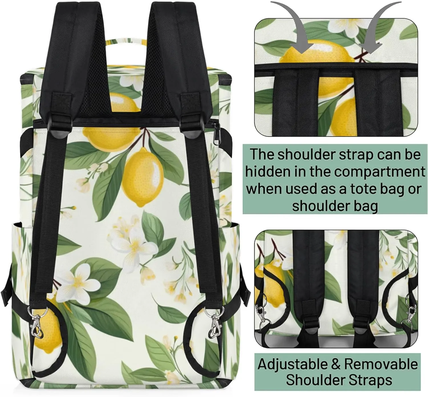 Tactical Sports Duffle Bag for Travel Waterproof Gym Bag with Shoe Compartment 48L Carry On Luggage for Men & Women 3-in-1 Durable Travel Luggage Flowering Lemon