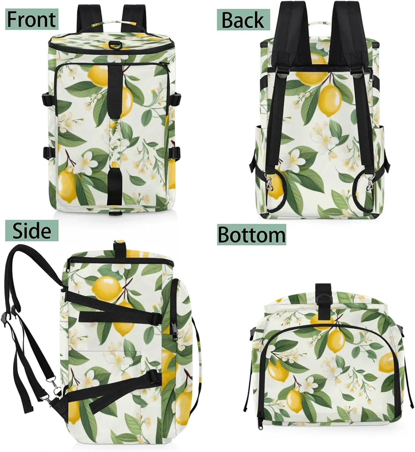 Tactical Sports Duffle Bag for Travel Waterproof Gym Bag with Shoe Compartment 48L Carry On Luggage for Men & Women 3-in-1 Durable Travel Luggage Flowering Lemon