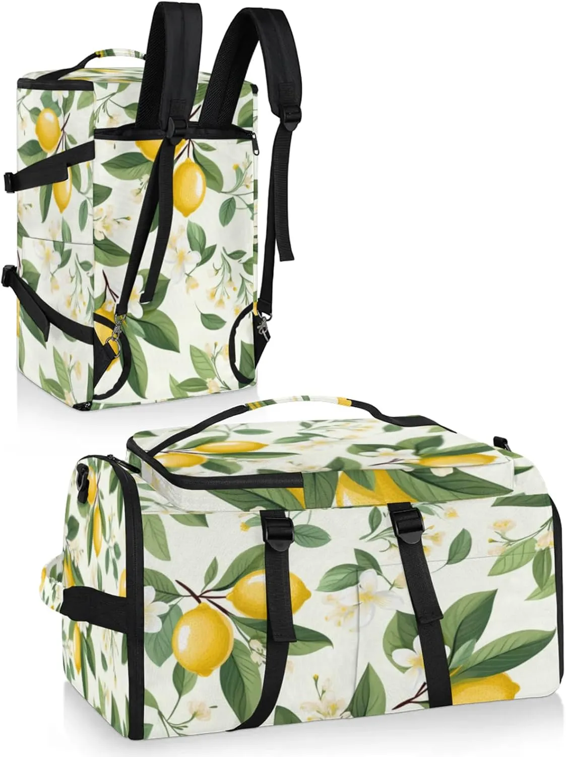 Tactical Sports Duffle Bag for Travel Waterproof Gym Bag with Shoe Compartment 48L Carry On Luggage for Men & Women 3-in-1 Durable Travel Luggage Flowering Lemon