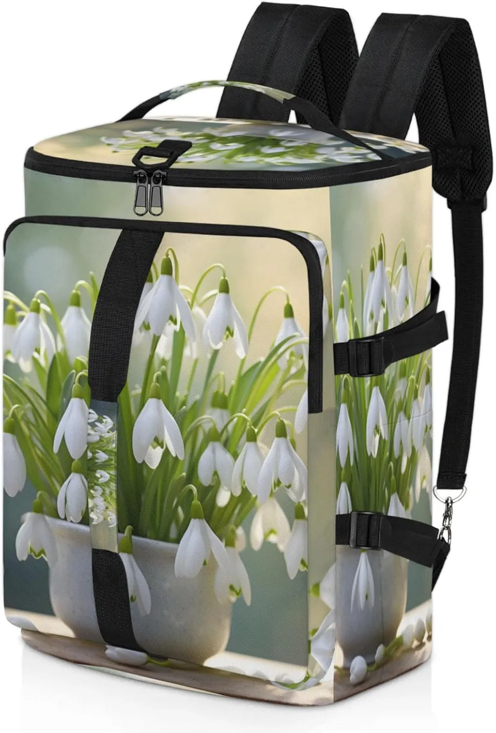 Tactical Sports Duffle Bag for Travel Waterproof Gym Bag with Shoe Compartment 48L Carry On Luggage for Men & Women 3-in-1 Durable Travel Luggage Jar White Flower