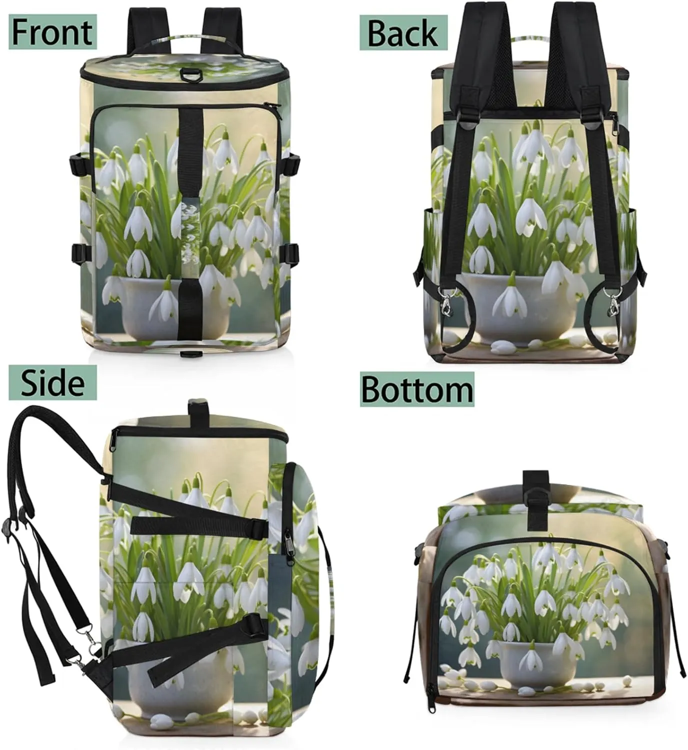 Tactical Sports Duffle Bag for Travel Waterproof Gym Bag with Shoe Compartment 48L Carry On Luggage for Men & Women 3-in-1 Durable Travel Luggage Jar White Flower