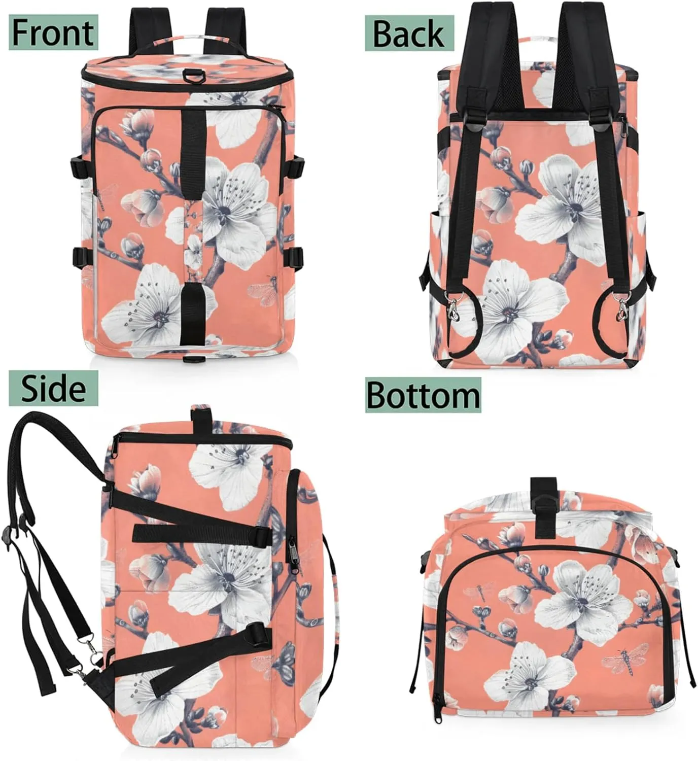Tactical Sports Duffle Bag for Travel Waterproof Gym Bag with Shoe Compartment 48L Carry On Luggage for Men & Women 3-in-1 Durable Travel Luggage Peach Blossom