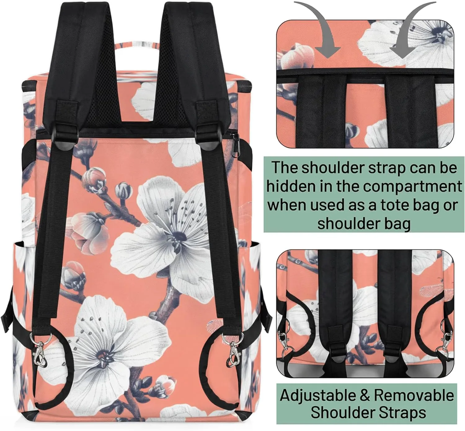 Tactical Sports Duffle Bag for Travel Waterproof Gym Bag with Shoe Compartment 48L Carry On Luggage for Men & Women 3-in-1 Durable Travel Luggage Peach Blossom