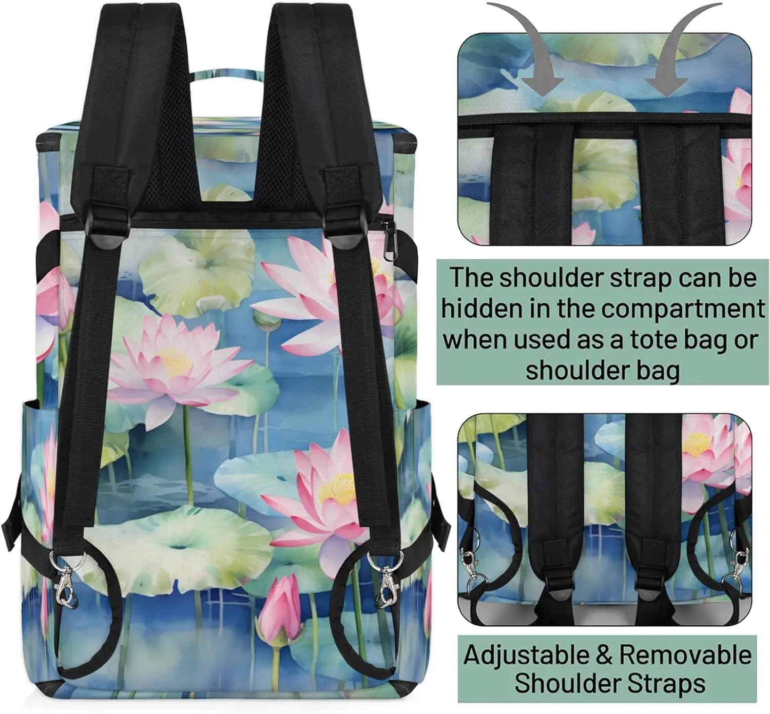 Tactical Sports Duffle Bag for Travel Waterproof Gym Bag with Shoe Compartment 48L Carry On Luggage for Men & Women 3-in-1 Durable Travel Luggage Pond Flower Plants