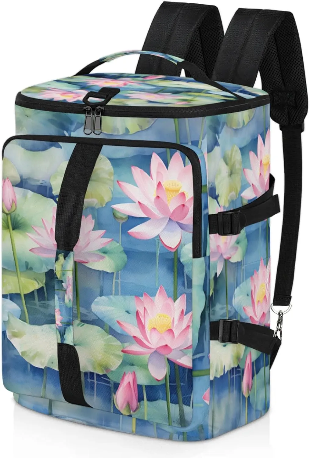 Tactical Sports Duffle Bag for Travel Waterproof Gym Bag with Shoe Compartment 48L Carry On Luggage for Men & Women 3-in-1 Durable Travel Luggage Pond Flower Plants
