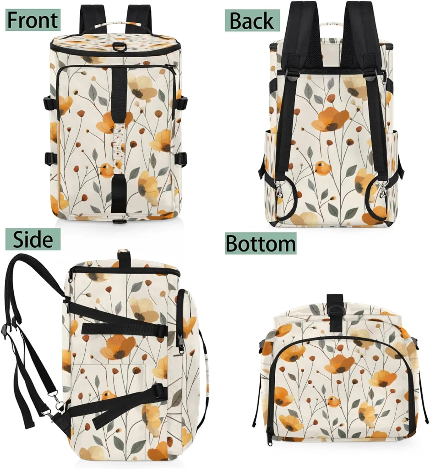 Tactical Sports Duffle Bag for Travel Waterproof Gym Bag with Shoe Compartment 48L Carry On Luggage for Men & Women 3-in-1 Durable Travel Luggage Poppy Floral