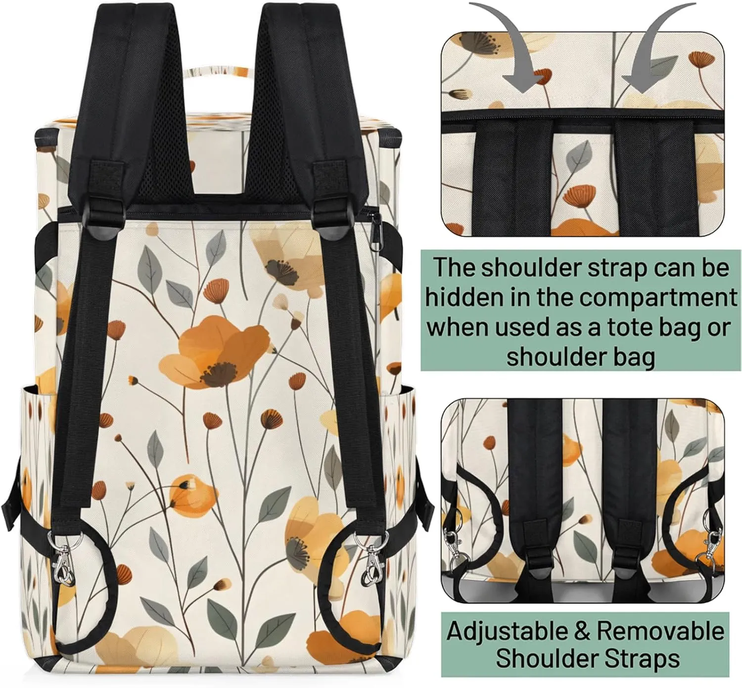 Tactical Sports Duffle Bag for Travel Waterproof Gym Bag with Shoe Compartment 48L Carry On Luggage for Men & Women 3-in-1 Durable Travel Luggage Poppy Floral