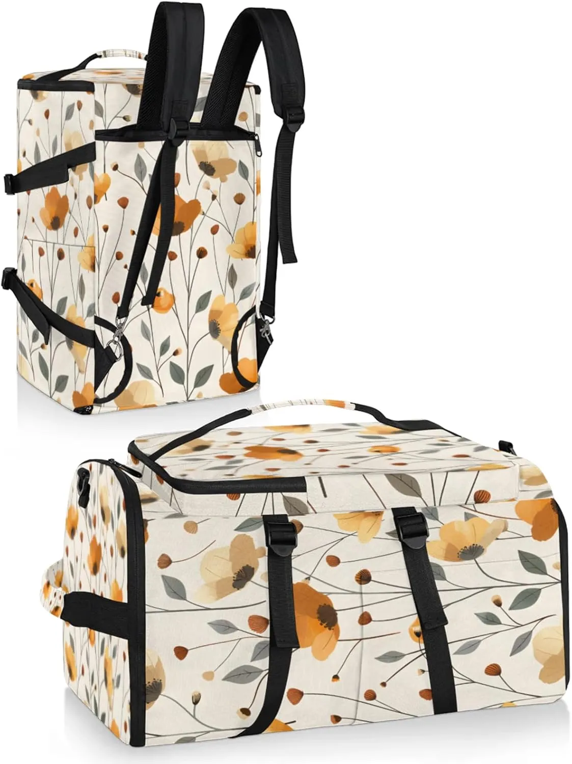 Tactical Sports Duffle Bag for Travel Waterproof Gym Bag with Shoe Compartment 48L Carry On Luggage for Men & Women 3-in-1 Durable Travel Luggage Poppy Floral