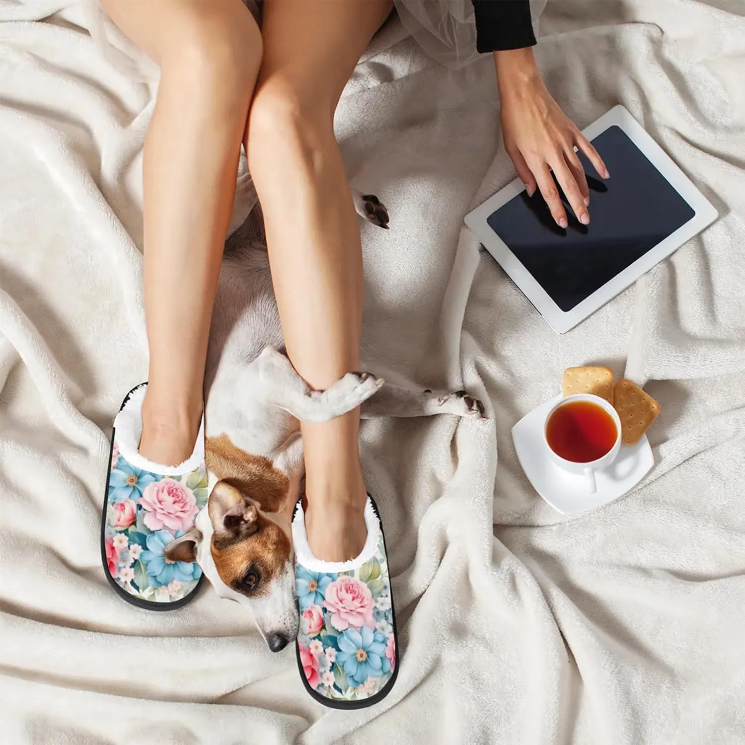Tavisto Cozy Travel Slippers for Women Men, Non-Slip Sole Fleece Lining Washable House Shoes