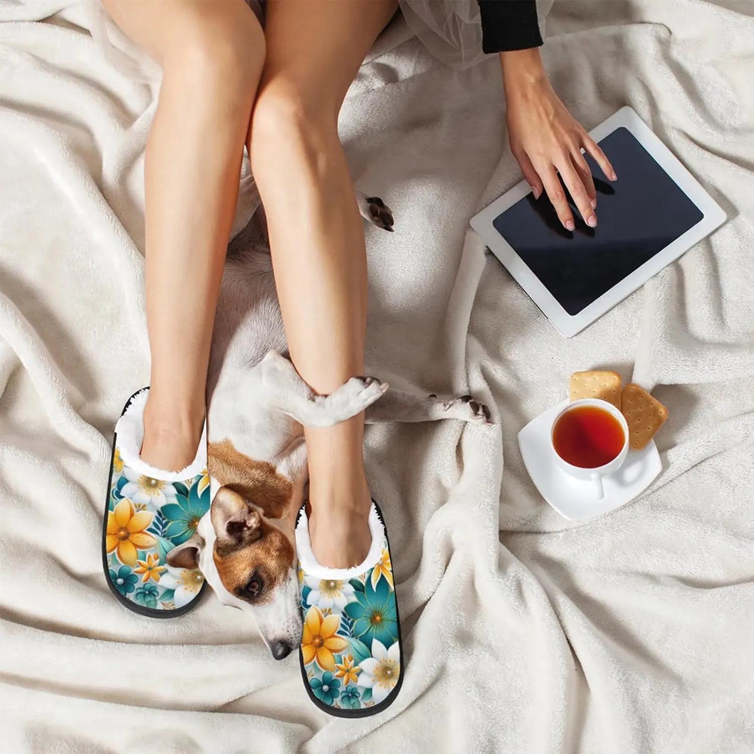 Tavisto Cozy Travel Slippers for Women Men, Non-Slip Sole Fleece Lining Washable House Shoes