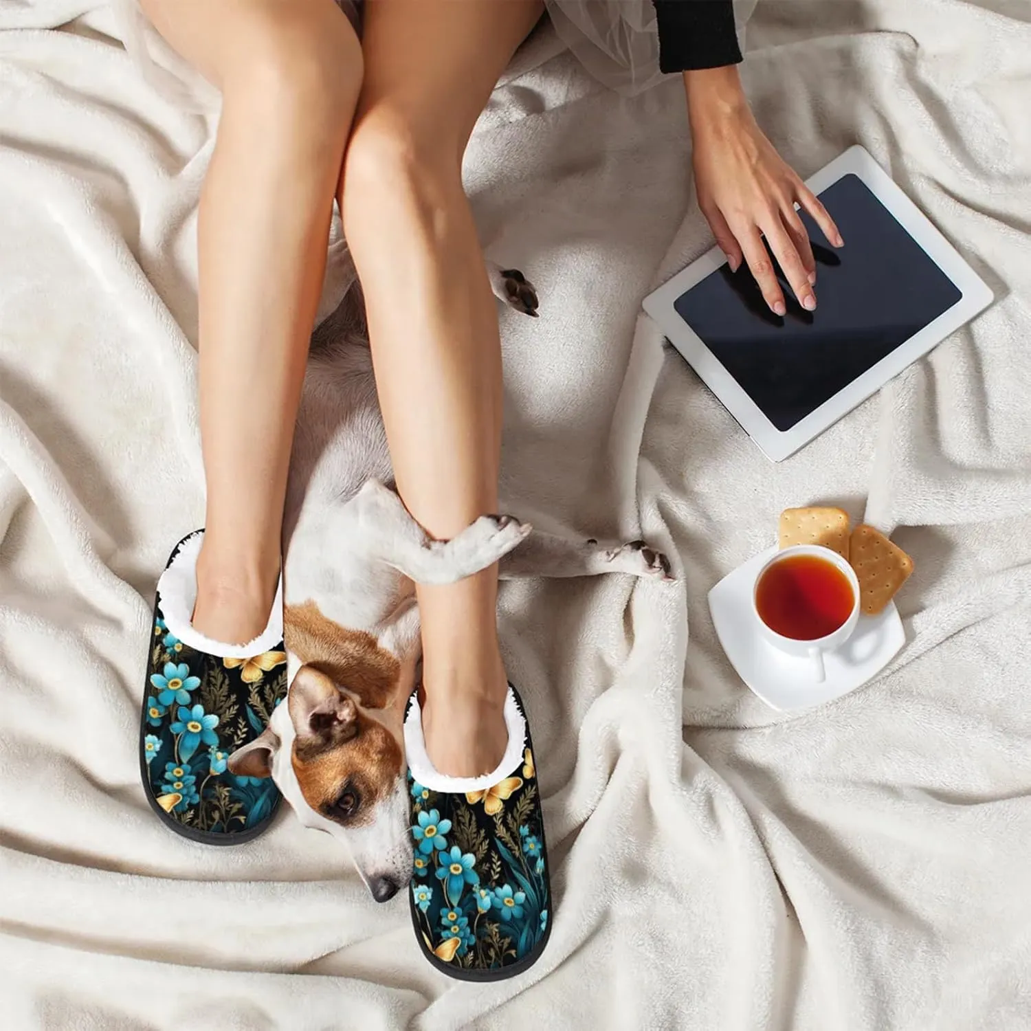 Tavisto Cozy Travel Slippers for Women Men, Non-Slip Sole Fleece Lining Washable House Shoes