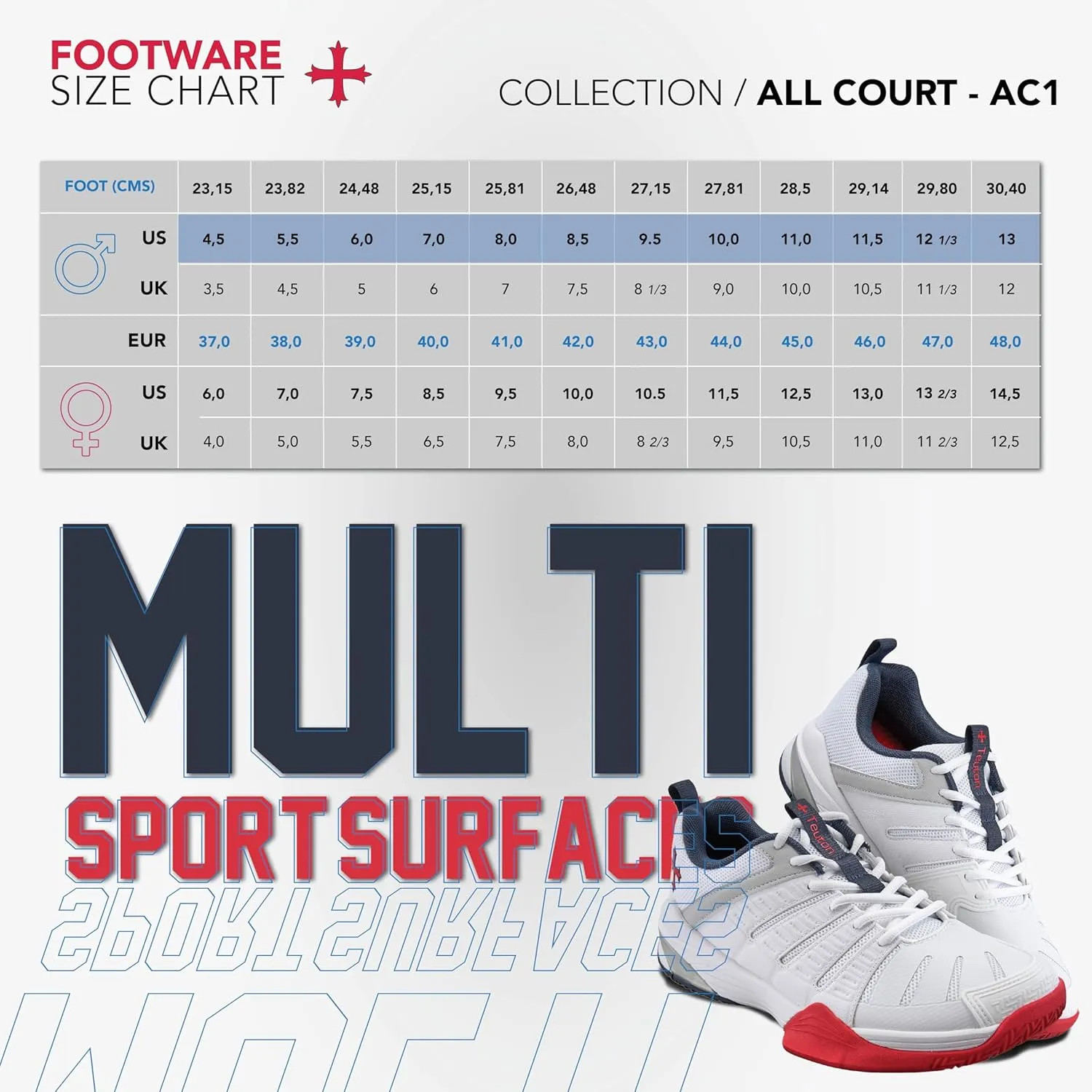 Teuton AC1- All Court - Versatile Sports Shoes for Squash, Tennis, Padel, Pickleball, Handball - Ideal for Hard Surfaces, Synthetic Courts, and Sand Play.