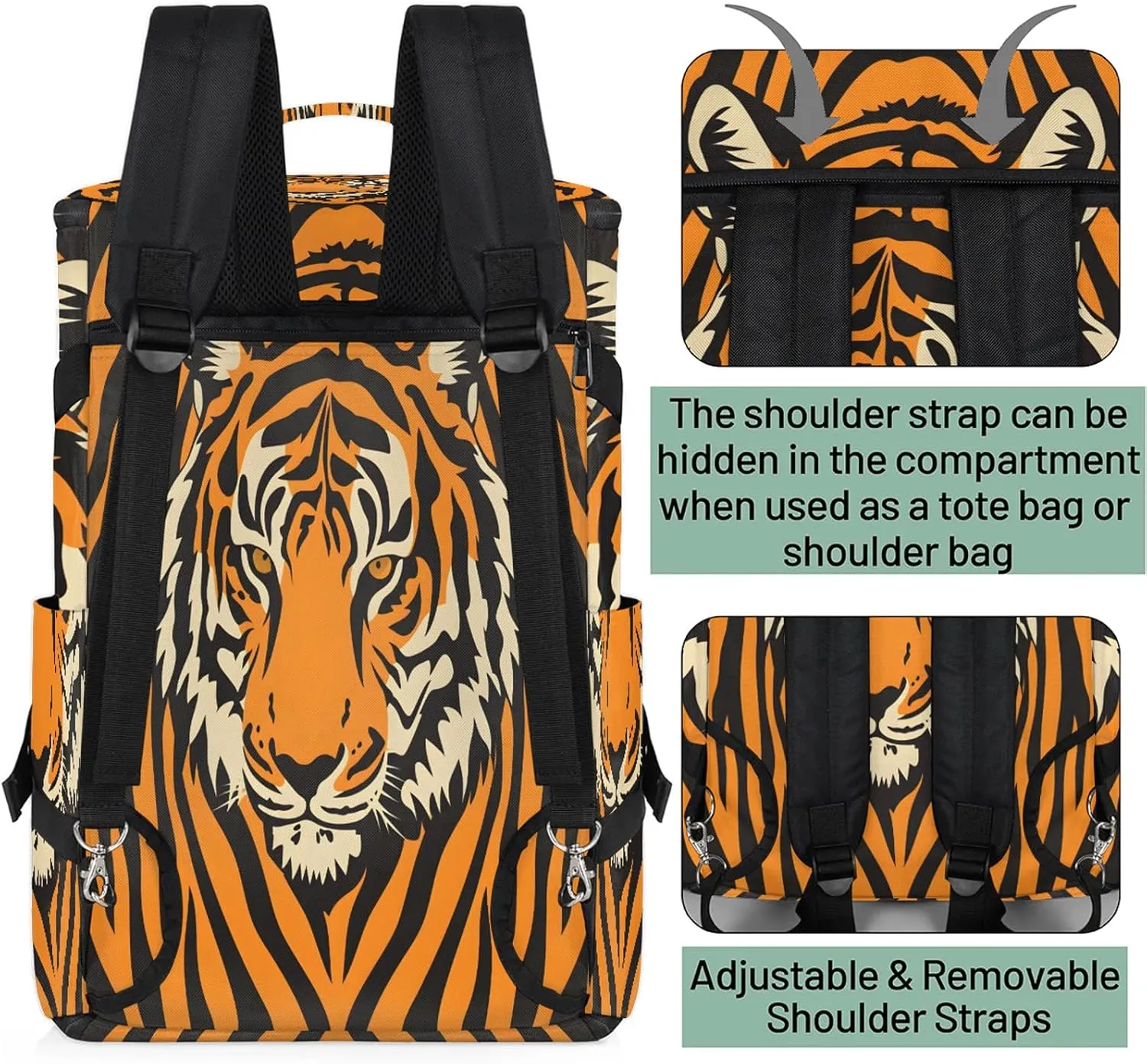 Tiger Gym Bags for Men Women Wild Animal Tigers Sports Backpack with Shoe Compartment 3-in-1 Tactical Duffle Bag for Overnight Weekender Travel