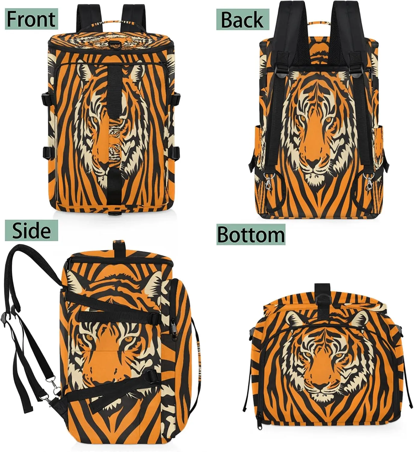 Tiger Gym Bags for Men Women Wild Animal Tigers Sports Backpack with Shoe Compartment 3-in-1 Tactical Duffle Bag for Overnight Weekender Travel