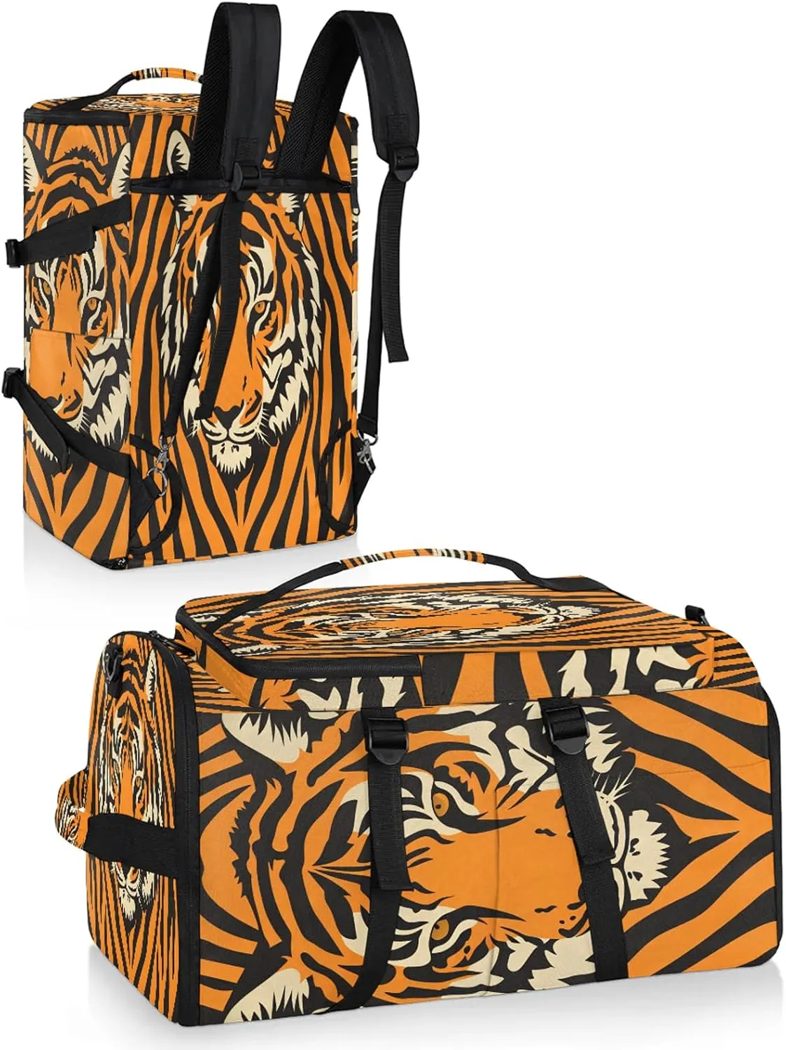 Tiger Gym Bags for Men Women Wild Animal Tigers Sports Backpack with Shoe Compartment 3-in-1 Tactical Duffle Bag for Overnight Weekender Travel