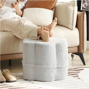 Tiita Floral Pouf Ottoman, Foot Stools Ottoman with Foam Chunk Filling, Puff Foot Rest for Couch, Living Room, Kids Room, Grey