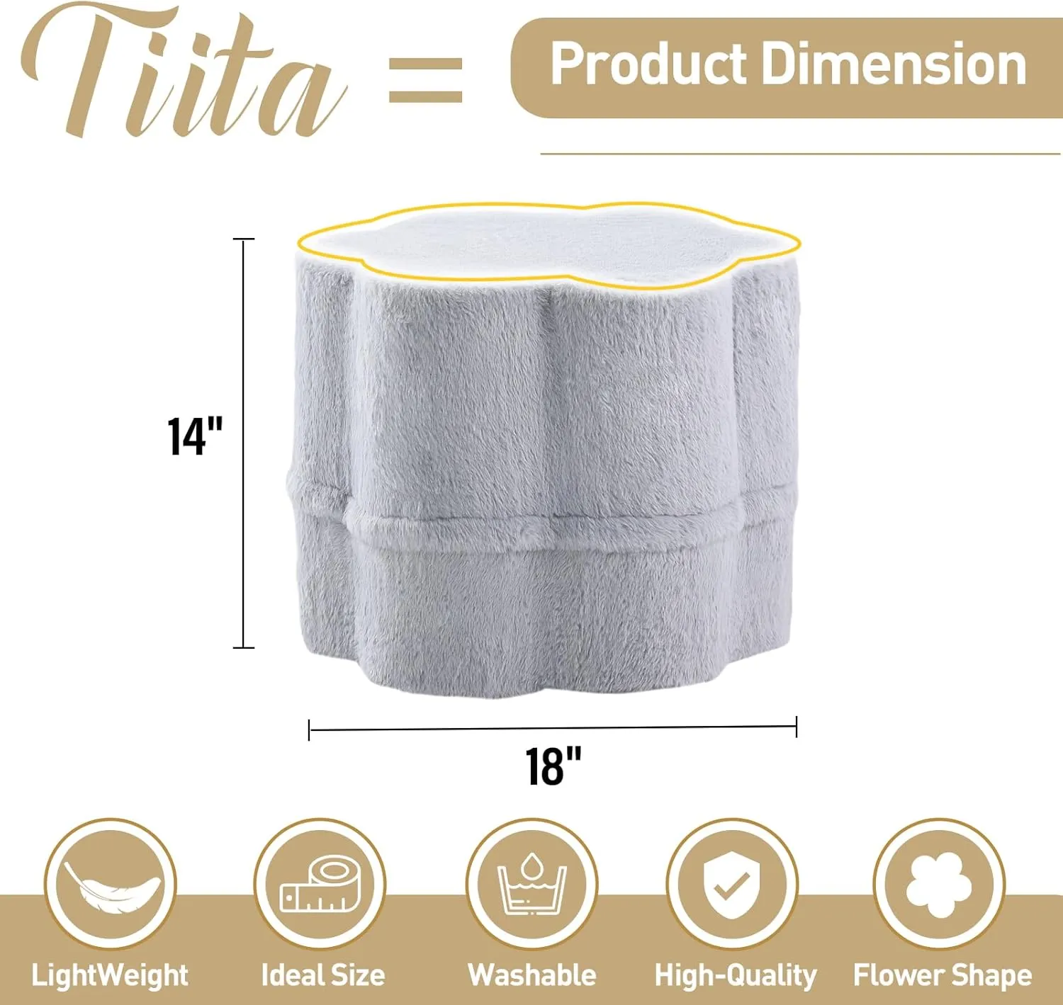 Tiita Floral Pouf Ottoman, Foot Stools Ottoman with Foam Chunk Filling, Puff Foot Rest for Couch, Living Room, Kids Room, Grey
