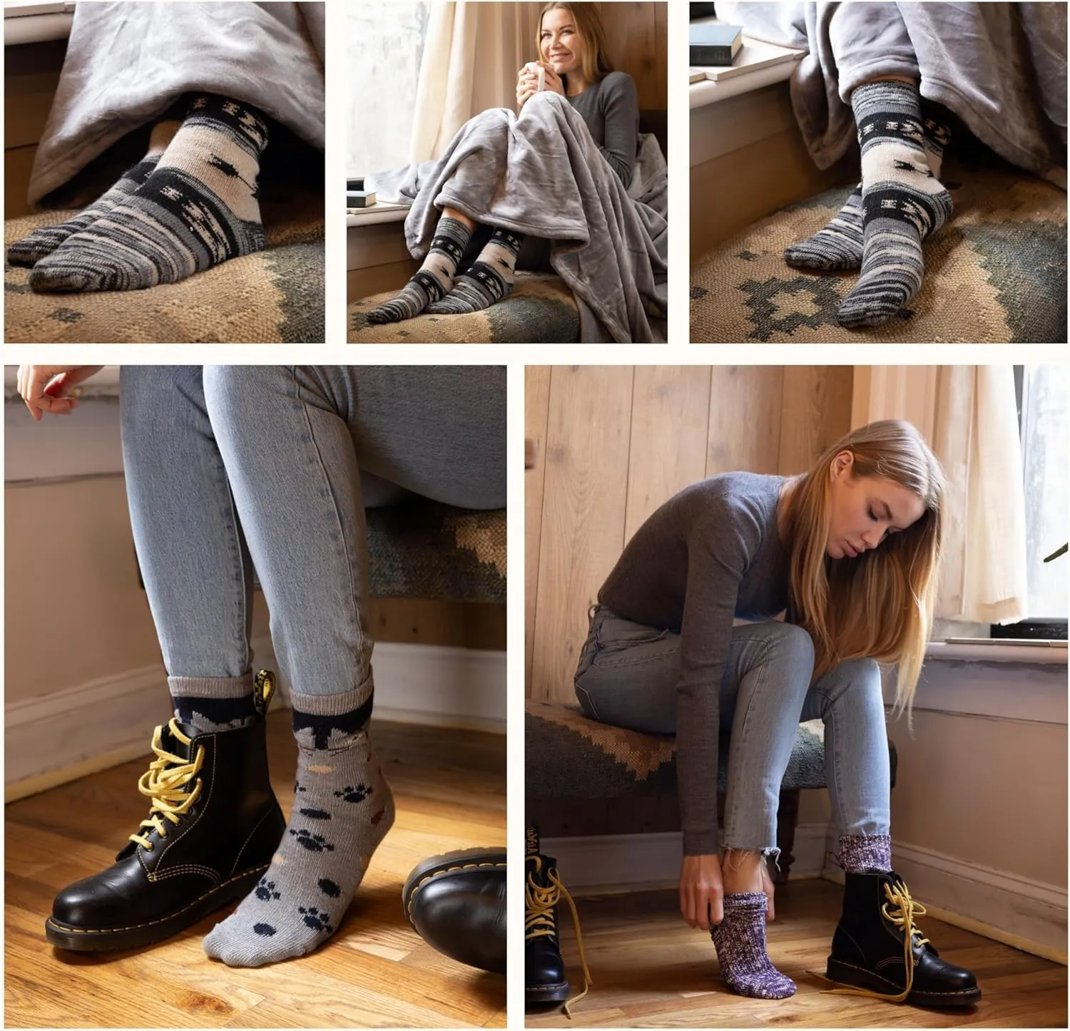 Tipi Toe 6-Pack Winter Boot Socks For Women - Available in Cotton Or Wool Blend - Crew Warm Socks Size 9-11